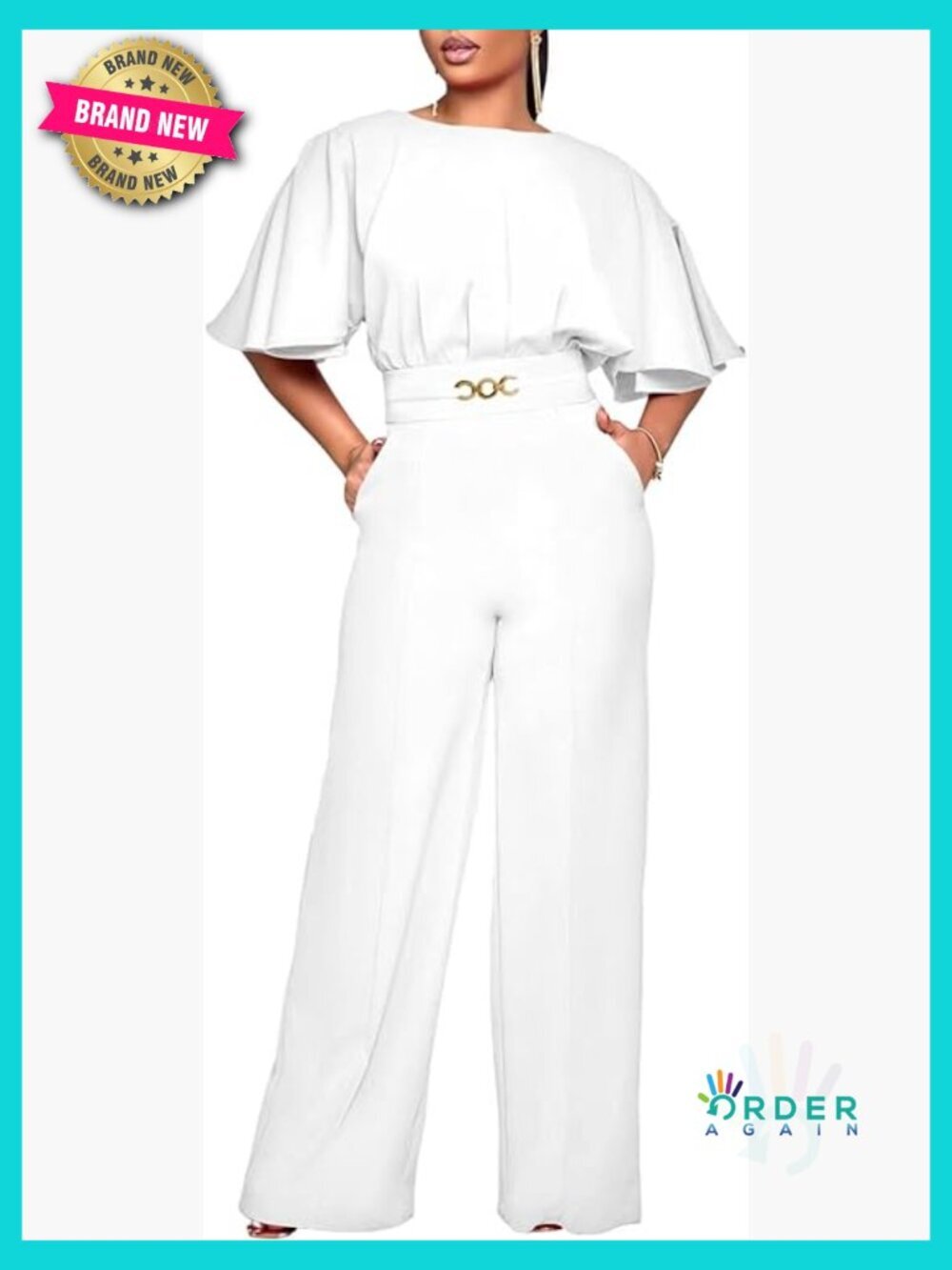 Elegant Wide Leg Jumpsuit Dressy Plus Size Short Sleeve Zip Back Formal Evening